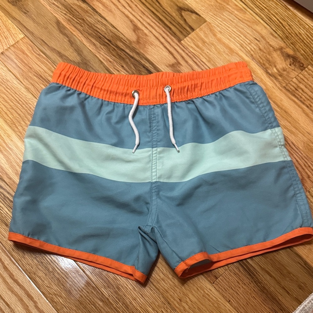 Kids Swim Trunks with Orange and Blue Stripes